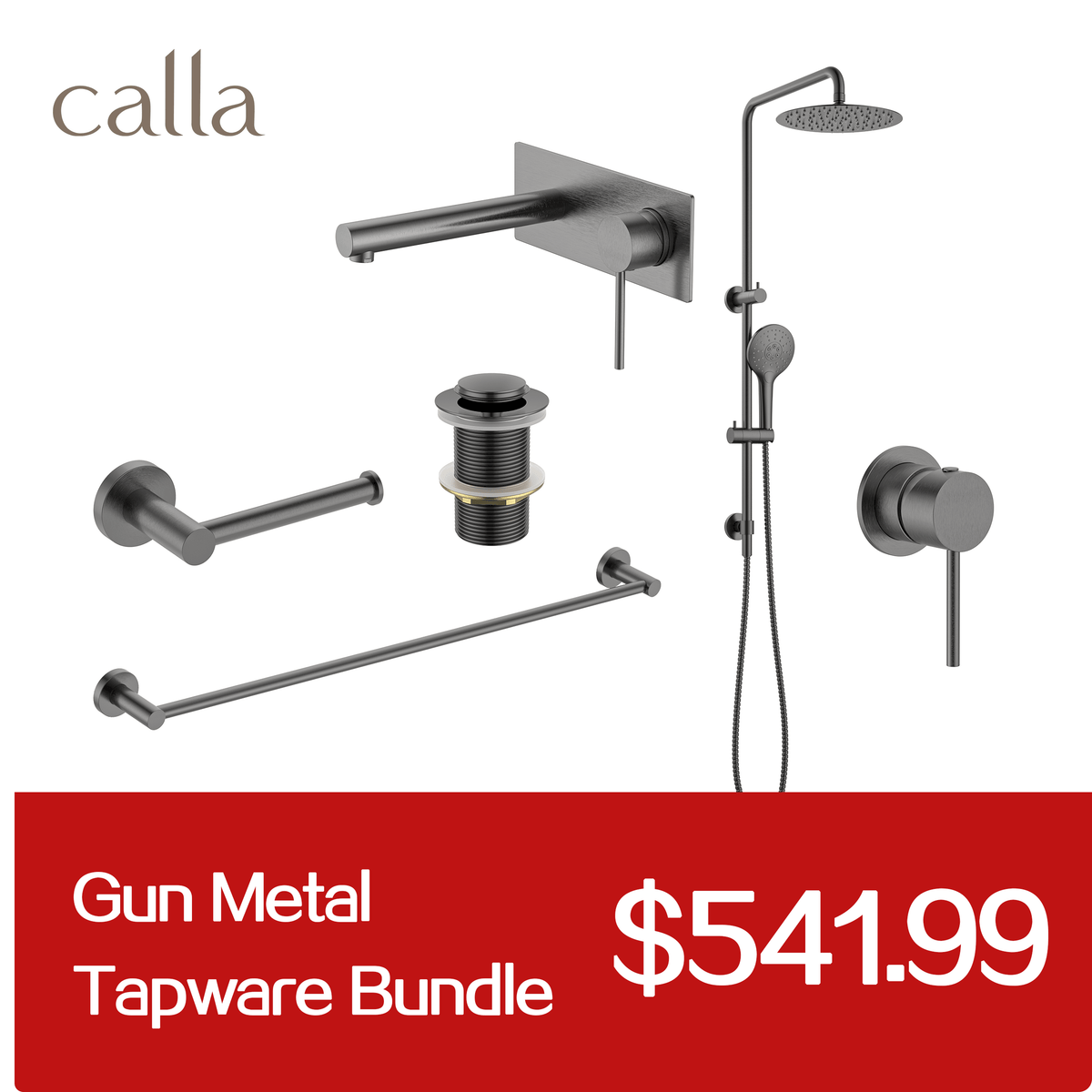 Calla Gun Metal Round Square Basin Wall with Plate Mixer Bundle