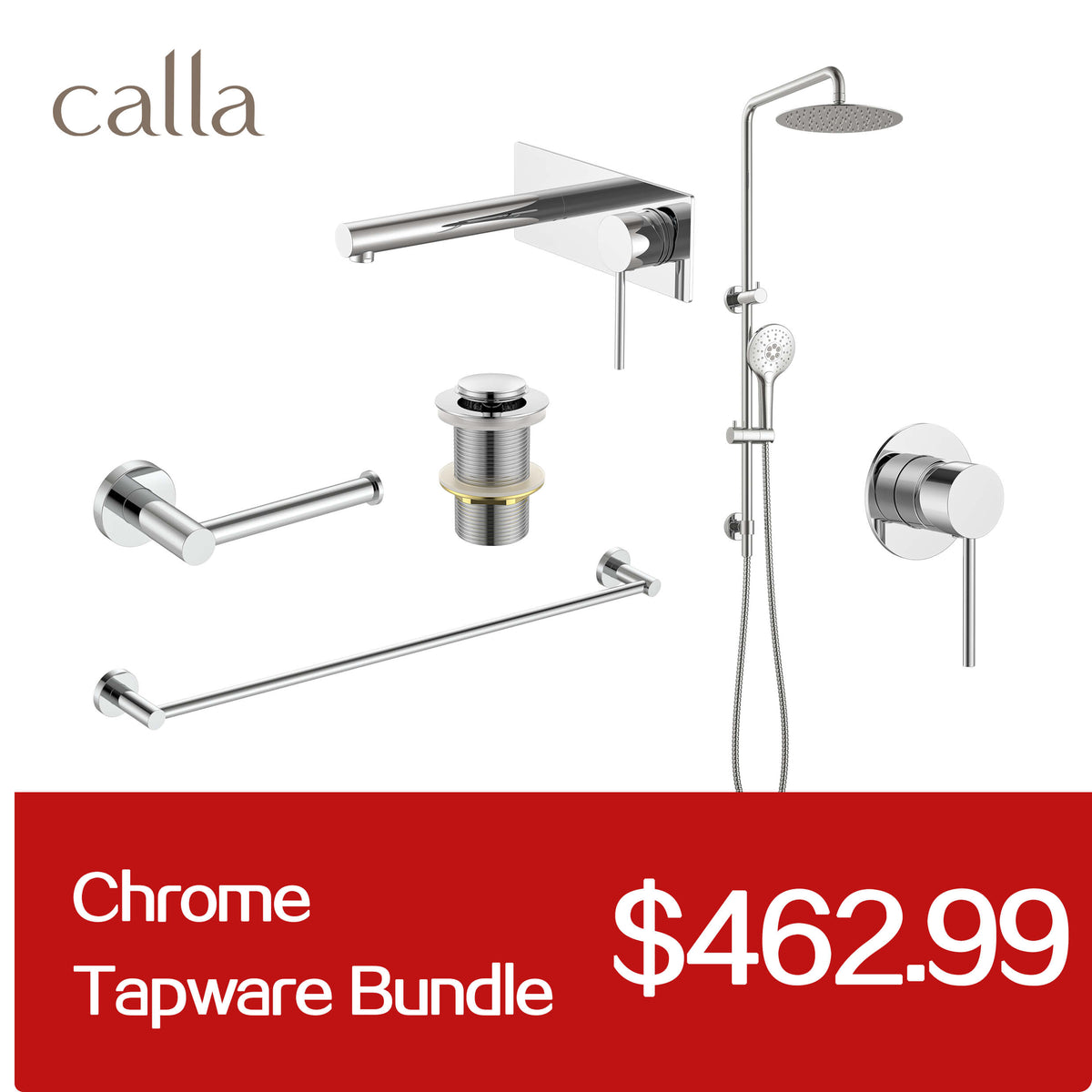 Calla Chrome Round Square Basin Wall Mixer Bundle