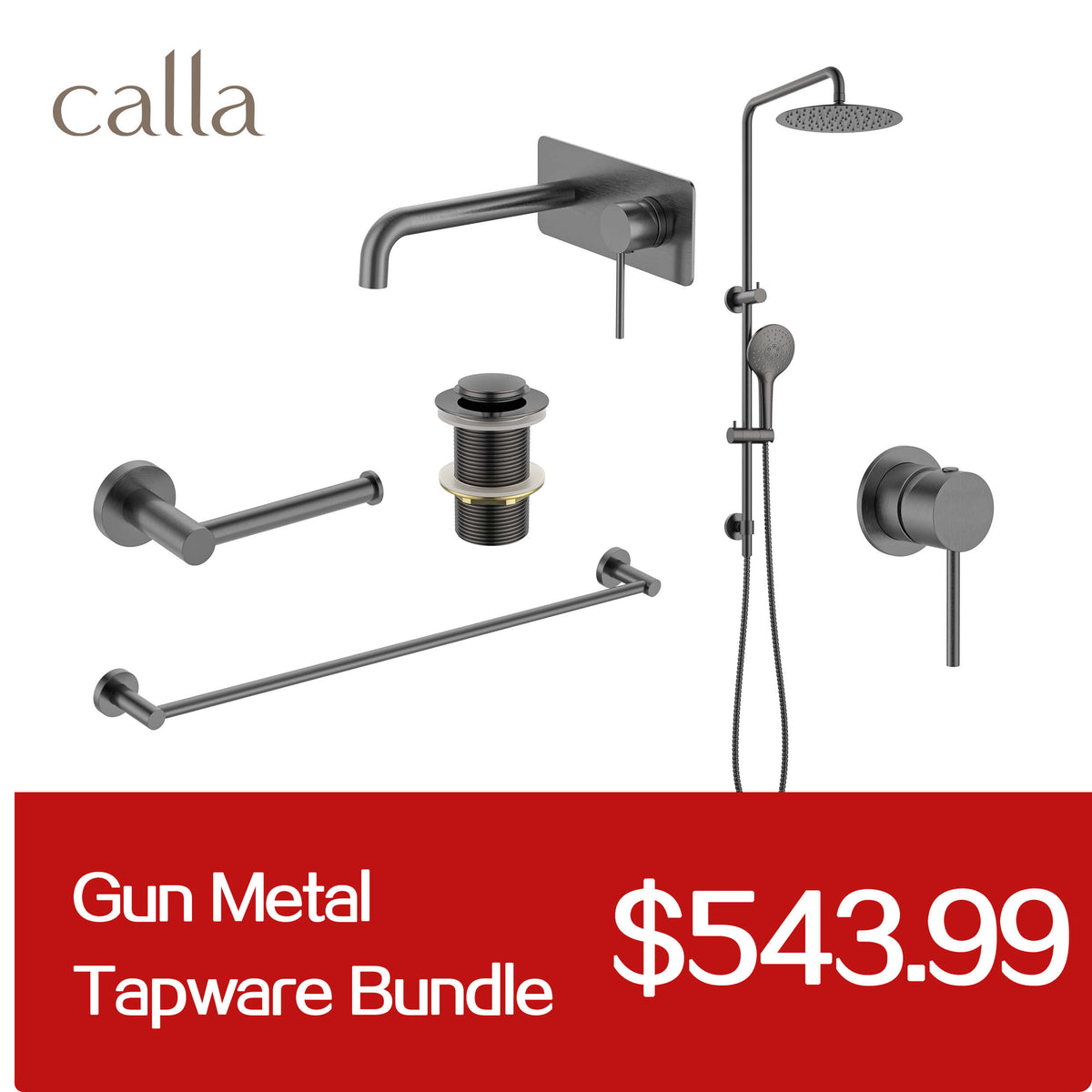 Calla Gun Metal Round Basin Wall Mixer with Plate Bundle