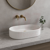 480x345x140mm Groove Fluted Oval Above Counter Art Stone Basin Matt White