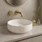 355x355x120mm Round Gloss White Ceramic Above Counter Wash Basin Ultra Slim