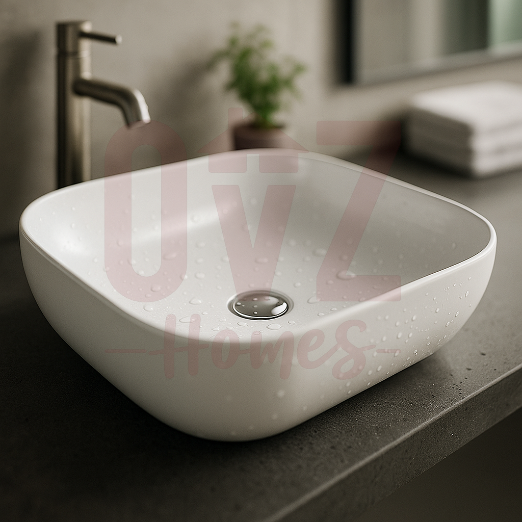 500x400x145m Rectangle Above Counter Matt White Ceramic Basin Ultra Slim