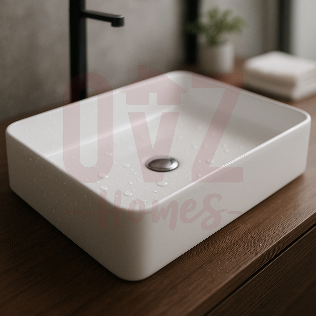 605x350x110mm Rectangle Above Counter  Gloss White Ceramic Basin