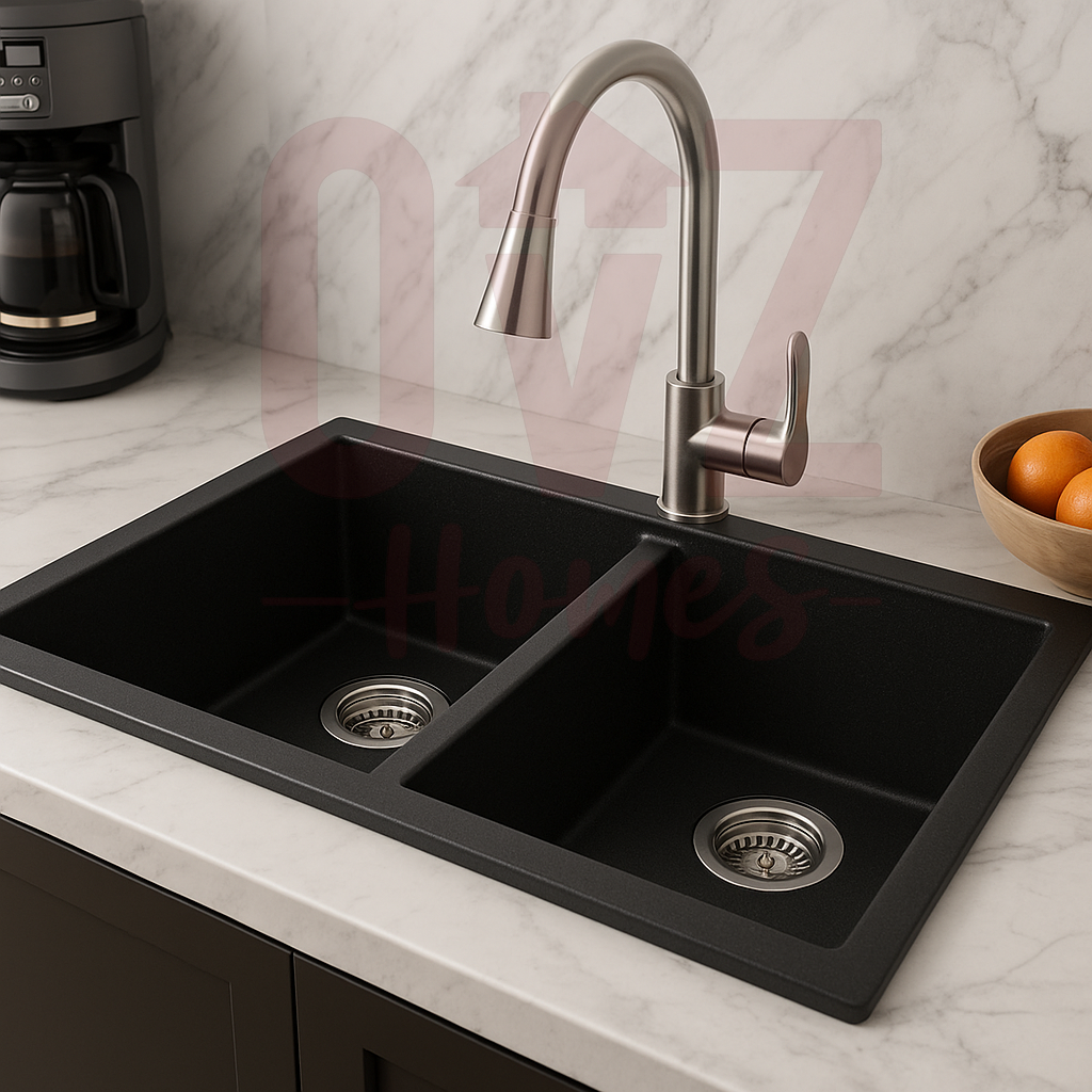 762*457*228mm Black Kitchen Sink Granite Stone Under Mount Double Bowls