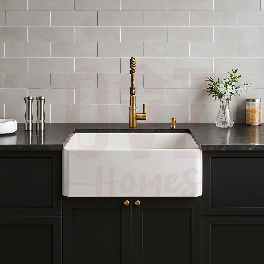 838x457x254mm Gloss White  Fireclay Farmhouse Sink Single Bowl Kitchen Laundry Sink