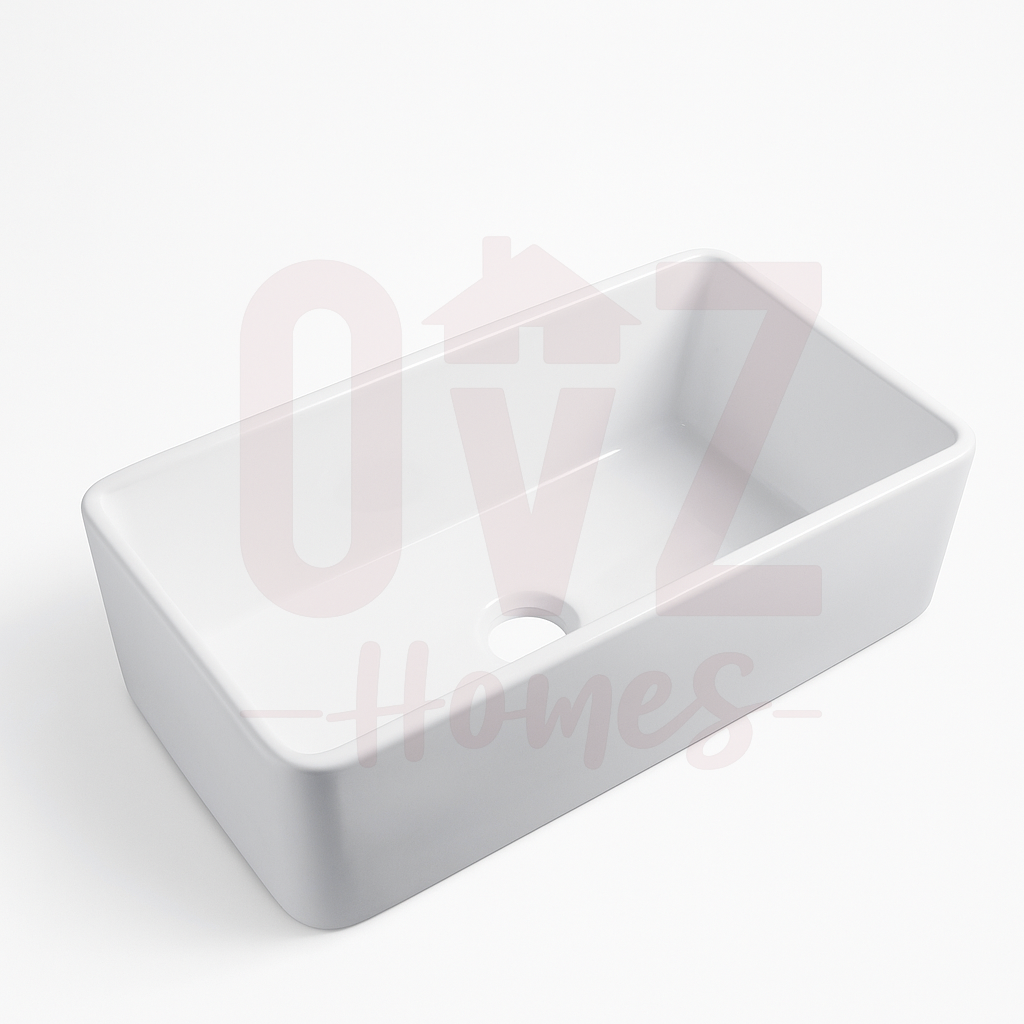 838x457x254mm Gloss White  Fireclay Farmhouse Sink Single Bowl Kitchen Laundry Sink