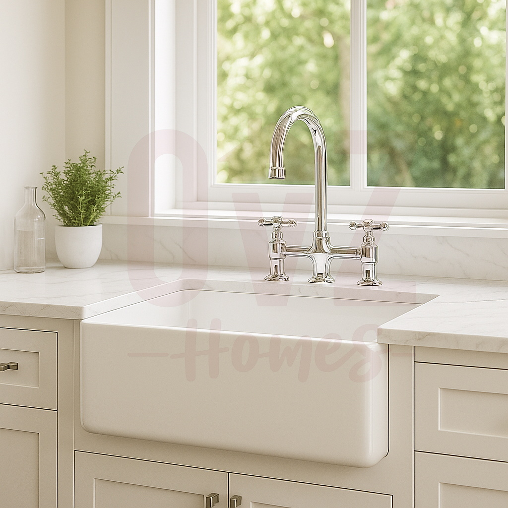 761x457x254mm Gloss White  Fireclay Farmhouse Sink Single Bowl Kitchen Laundry Sink