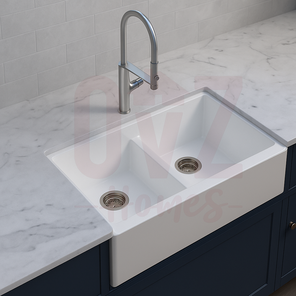 838x457x254mm White Granite Butler Sink Double Bowls Farmhouse Kitchen Sink