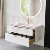 600-1500mm Wall Hung Plywood Vanity Matt White Linear Surface Drawers Shelves Single Bowl Cabinet  Available for Bathroom