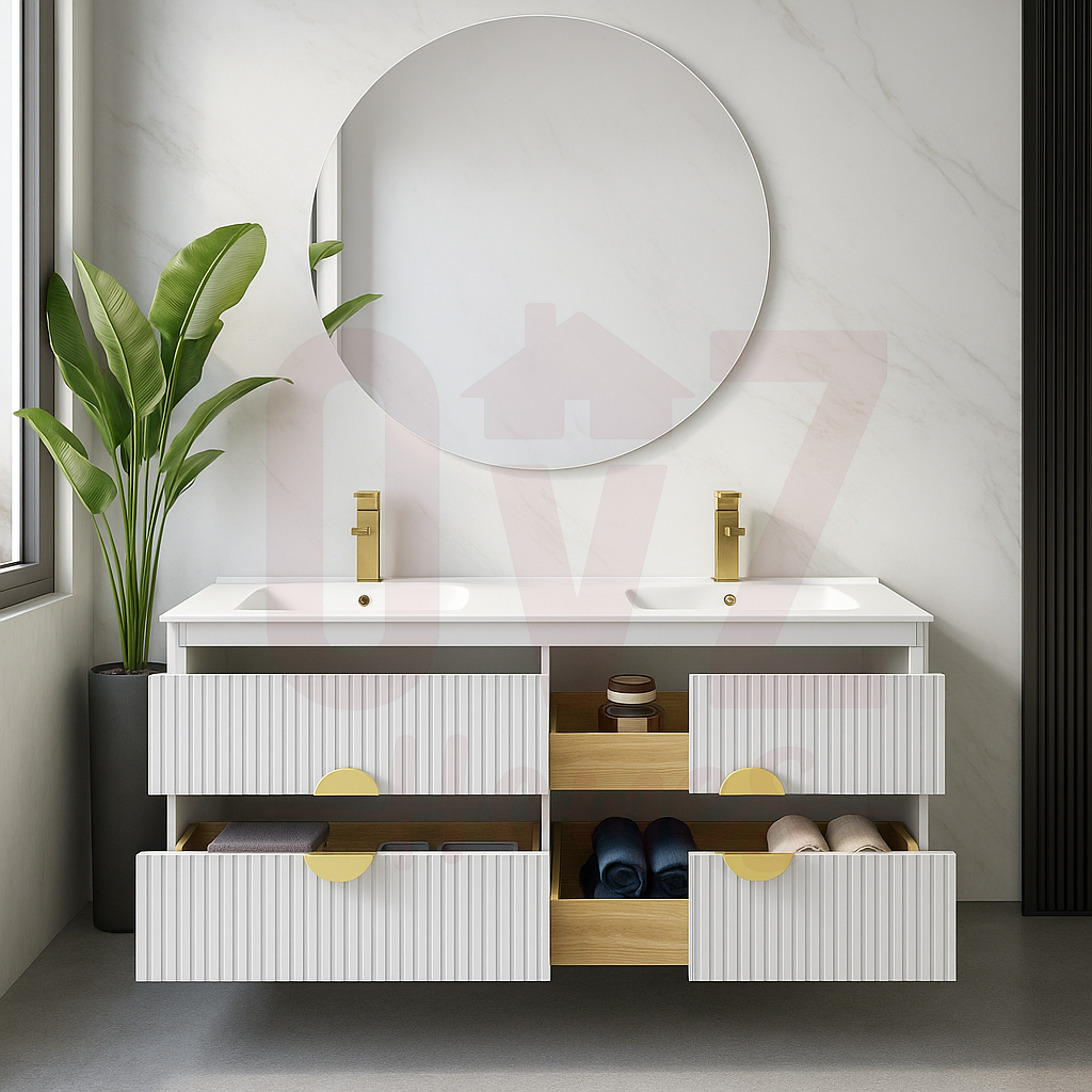 4-Door 1500/1800mm Wall Hung Bathroom Floating Vanity Double Bowls Multi-Colour Cabinet Only