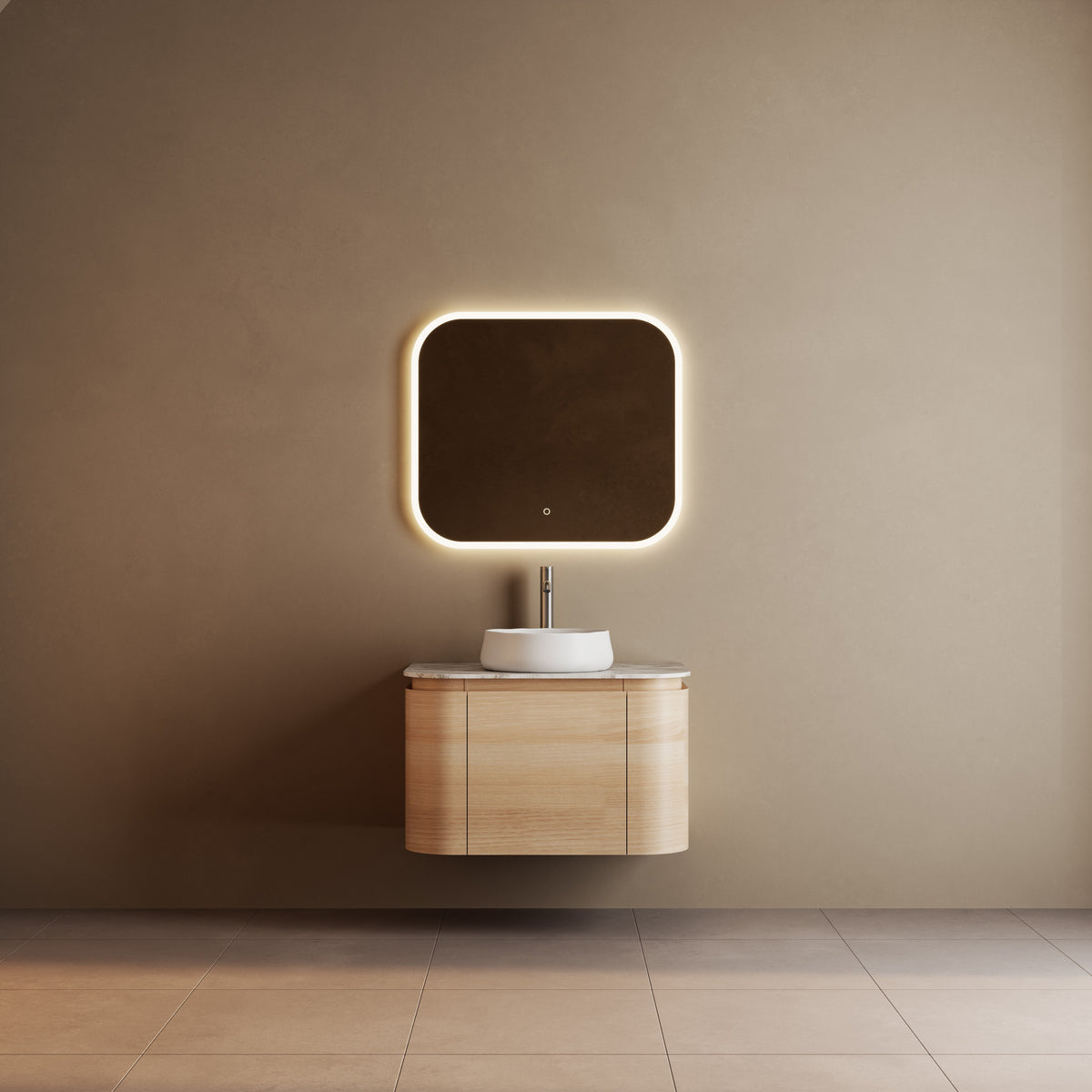 Iris 750 Walnut Veneer Curved Bathroom Wall Hung Vanity (With Sintered Stone Top)