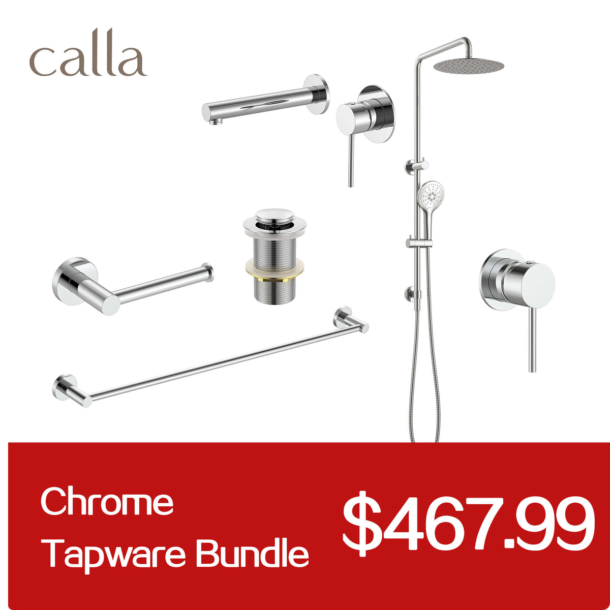 Calla Chrome Round Square Basin Wall Mixer Bundle
