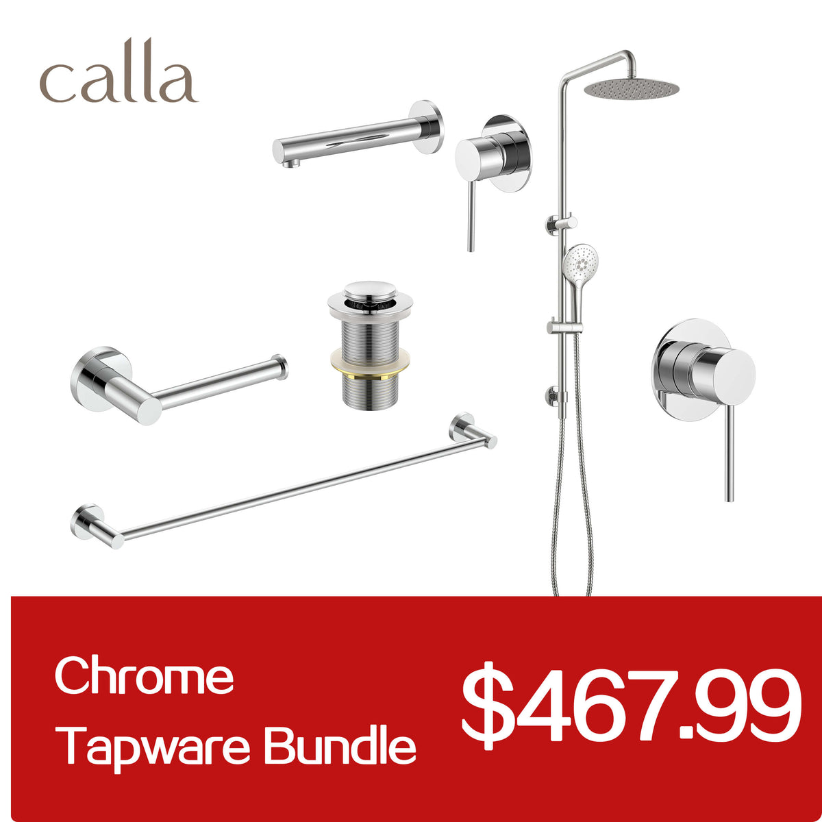 Calla Chrome Round Square Basin Wall Mixer Bundle