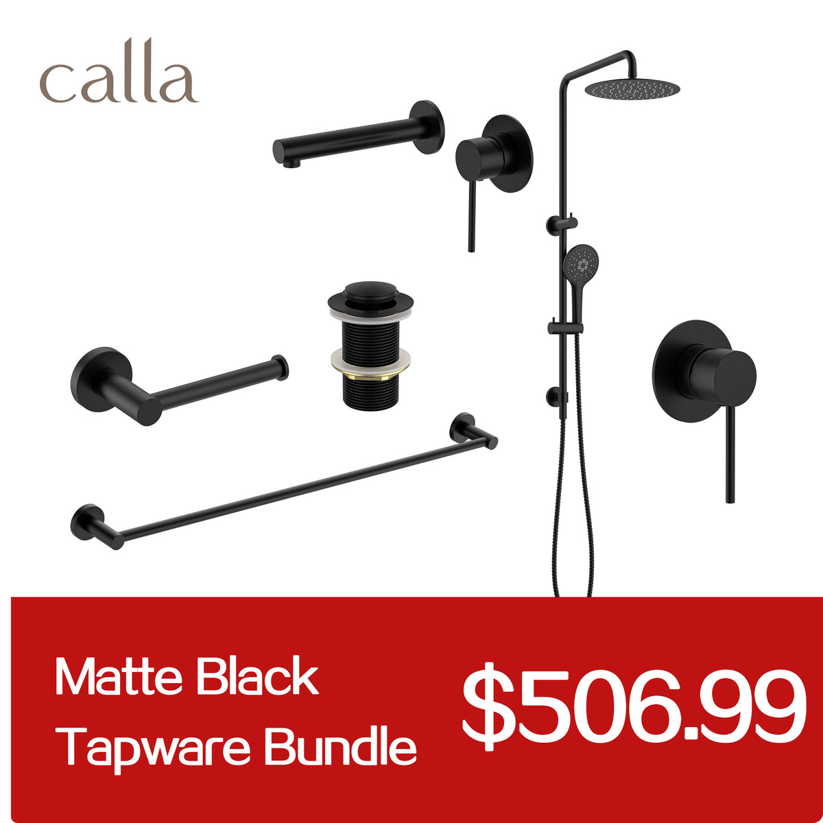 Calla Matt Black Round Square Basin Wall Mixer Bundle