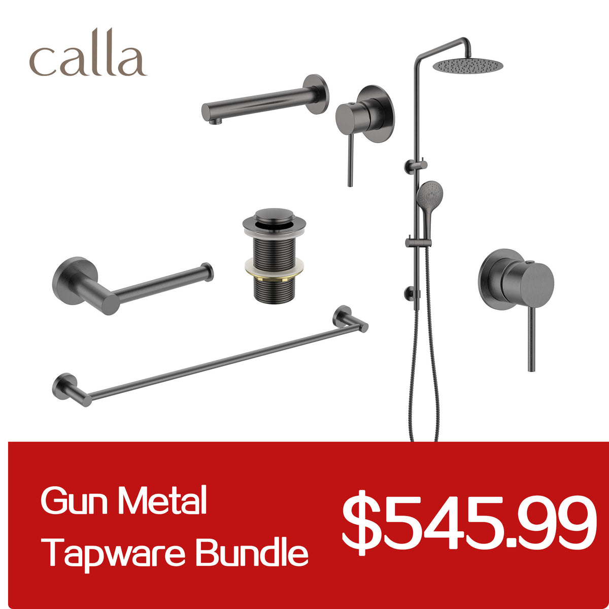 Calla Gun Metal Round Square Basin Wall Mixer Bundle