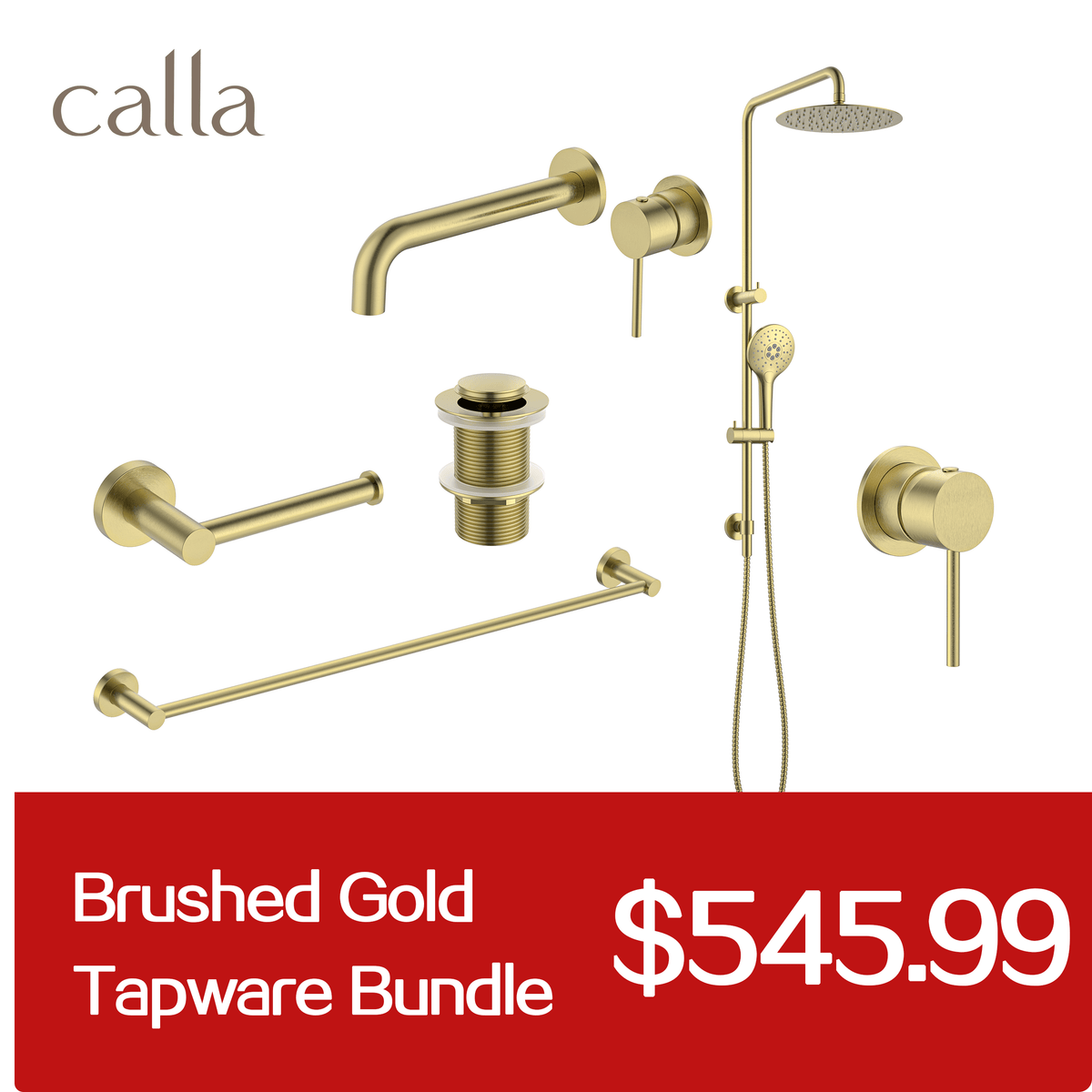 Calla Brushed Gold Round Basin Wall Mixer Bundle