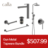 Calla Gun Metal Tall Rounded Square Basin Mixer Tap Bundle