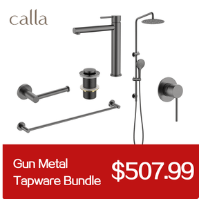Calla Gun Metal Tall Rounded Square Basin Mixer Tap Bundle