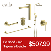 Calla Brushed Gold Tall Rounded Square Basin Mixer Tap Bundle