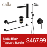 Calla Matt Black Tall Rounded Square Basin Mixer Tap Bundle