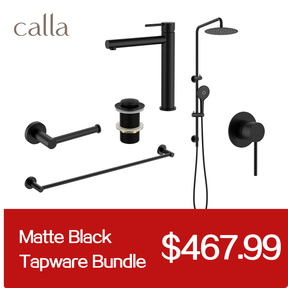 Calla Matt Black Tall Rounded Square Basin Mixer Tap Bundle