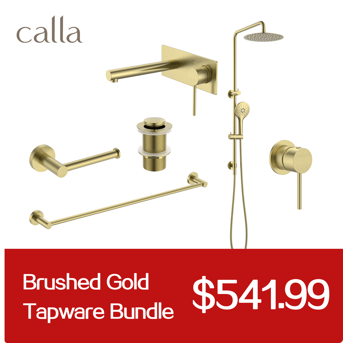 Calla Brushed Gold Round Square Basin Wall Mixer with Plate Bundle