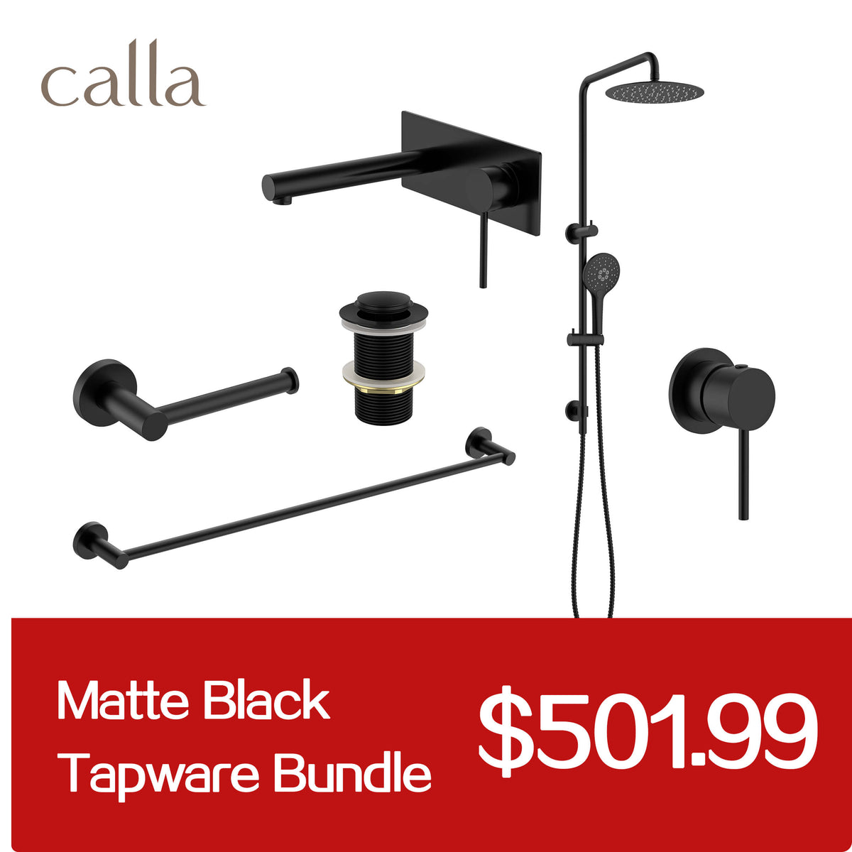 Calla Matt Black Round Square Basin Wall Mixer with Plate Bundle