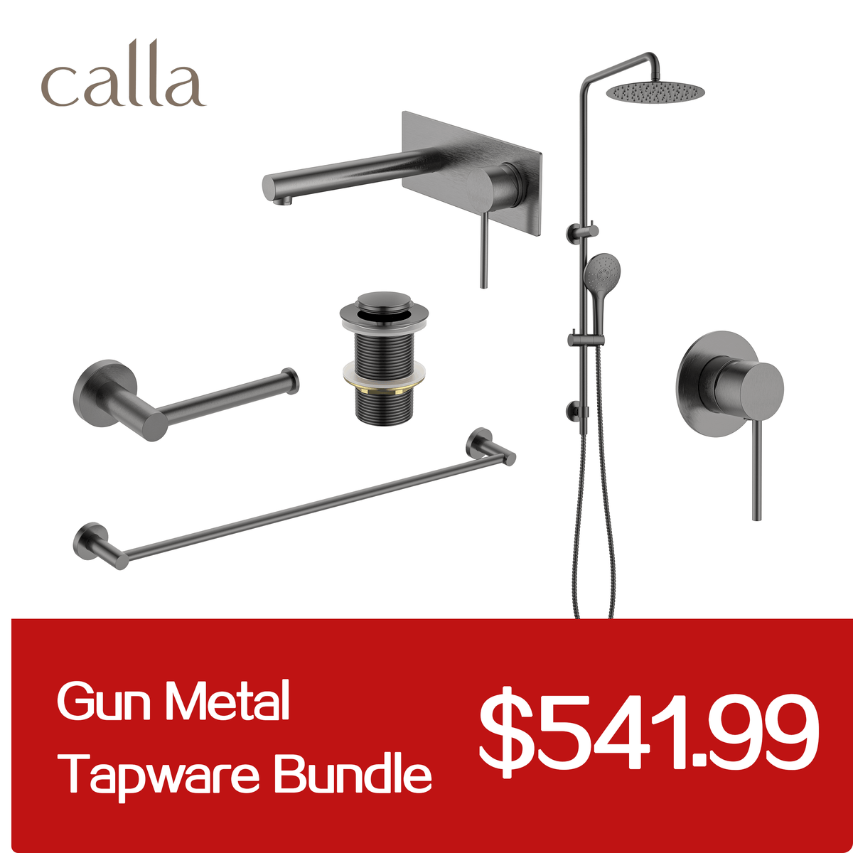 Calla Gun Metal Round Square Basin Wall with Plate Mixer Bundle
