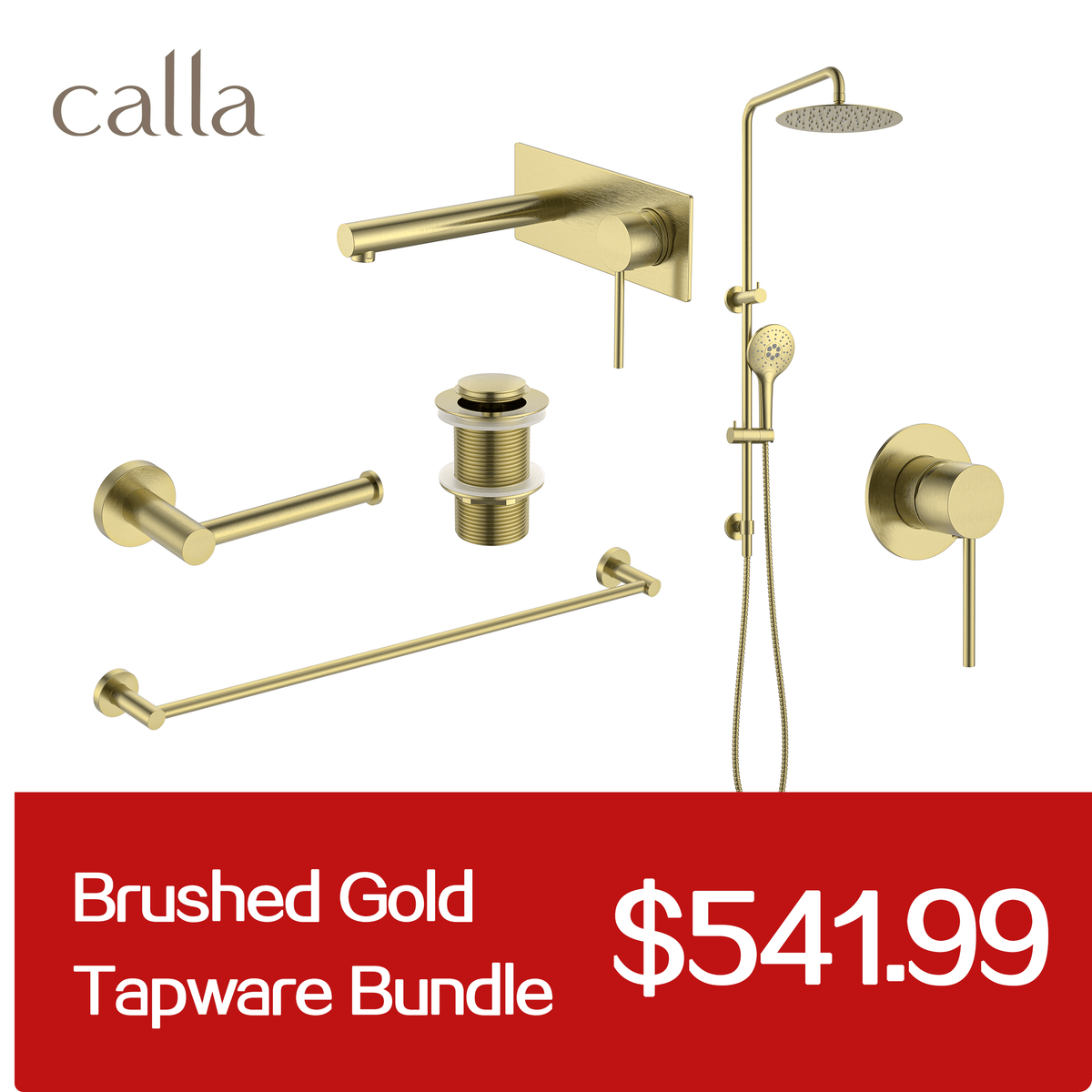 Calla Brushed Gold Round Square Basin Wall Mixer with Plate Bundle