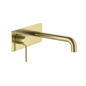 Calla Brushed Gold Round Basin Wall Mixer with Plate Bundle