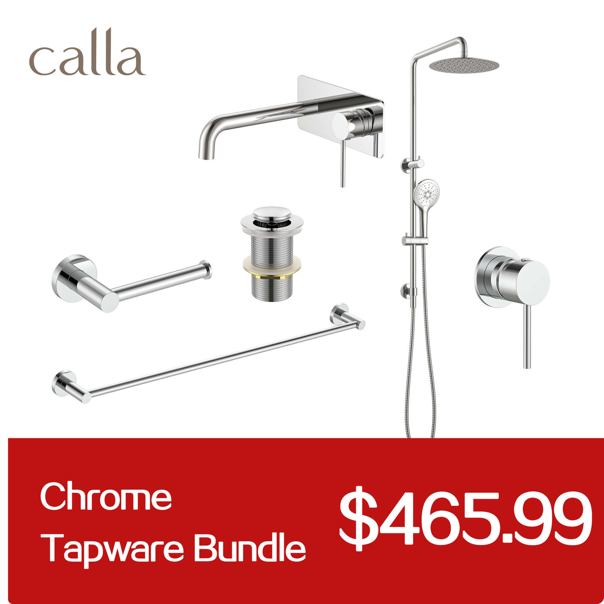 Calla Chrome Round Basin Wall Mixer with Plate Bundle