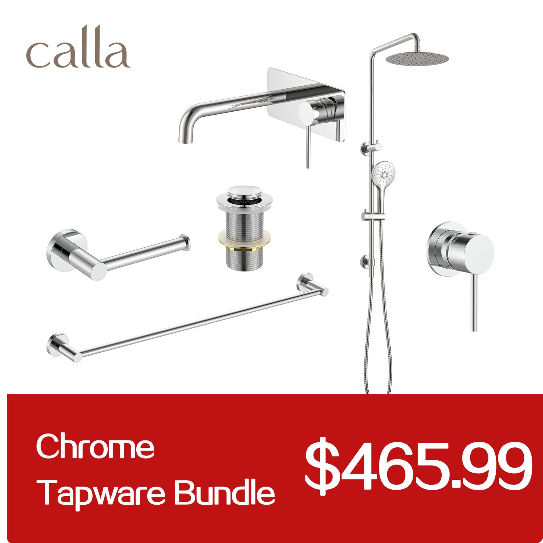 Calla Chrome Round Basin Wall Mixer with Plate Bundle