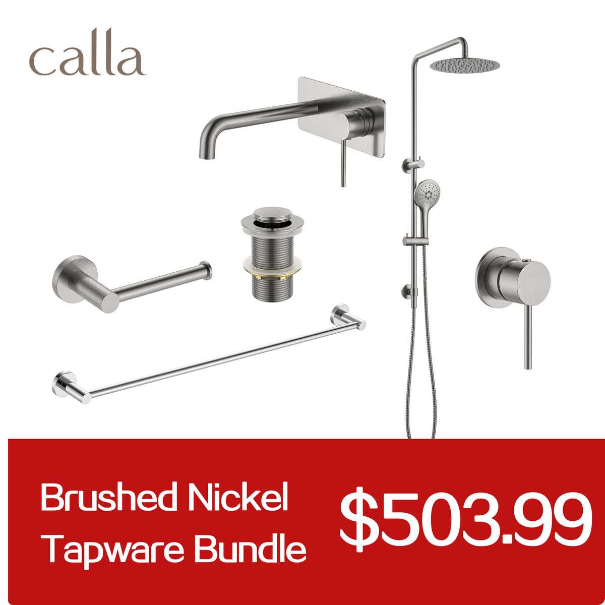 Calla Brushed Nickel Round Basin Wall Mixer with Plate Bundle