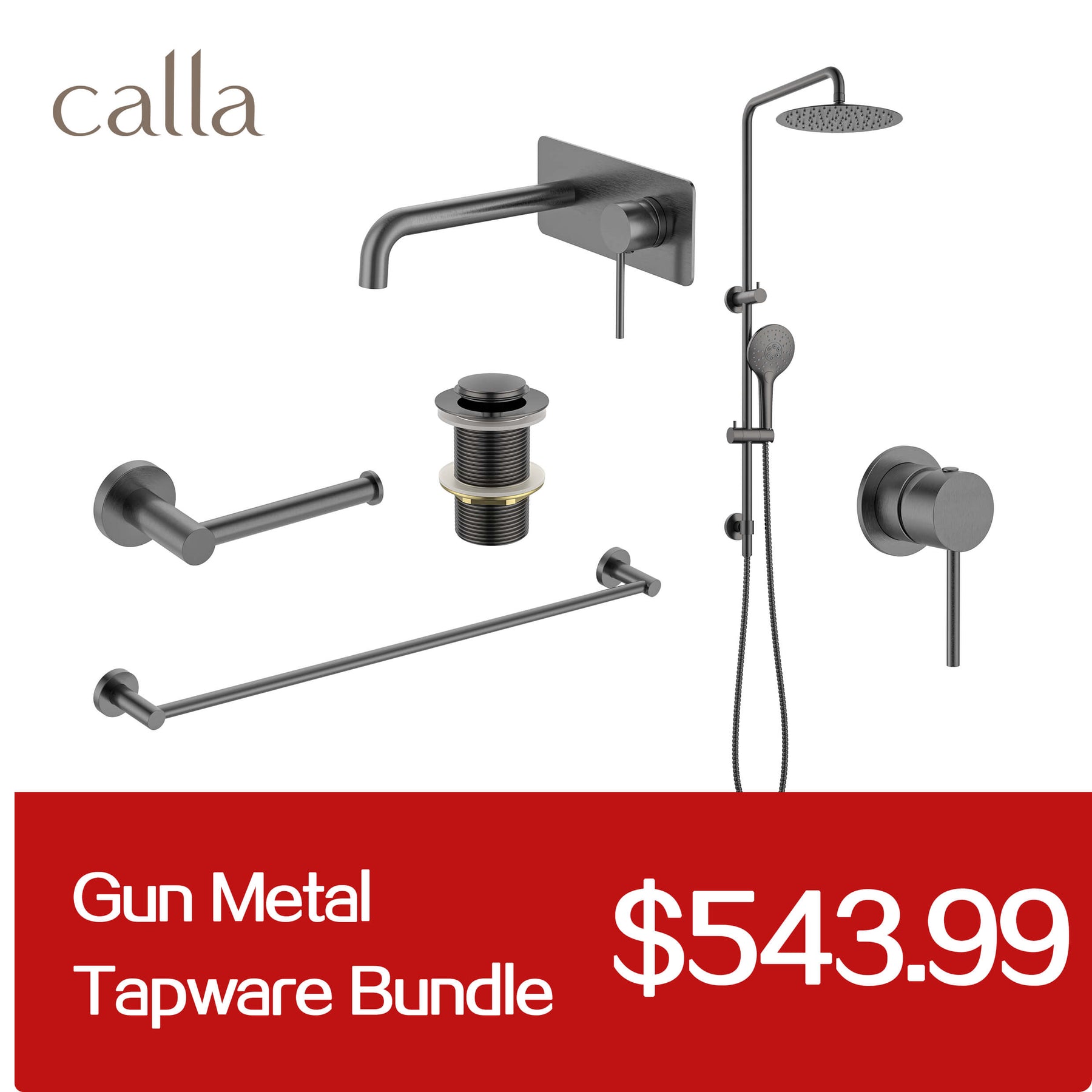 Calla Gun Metal Round Basin Wall Mixer with Plate Bundle