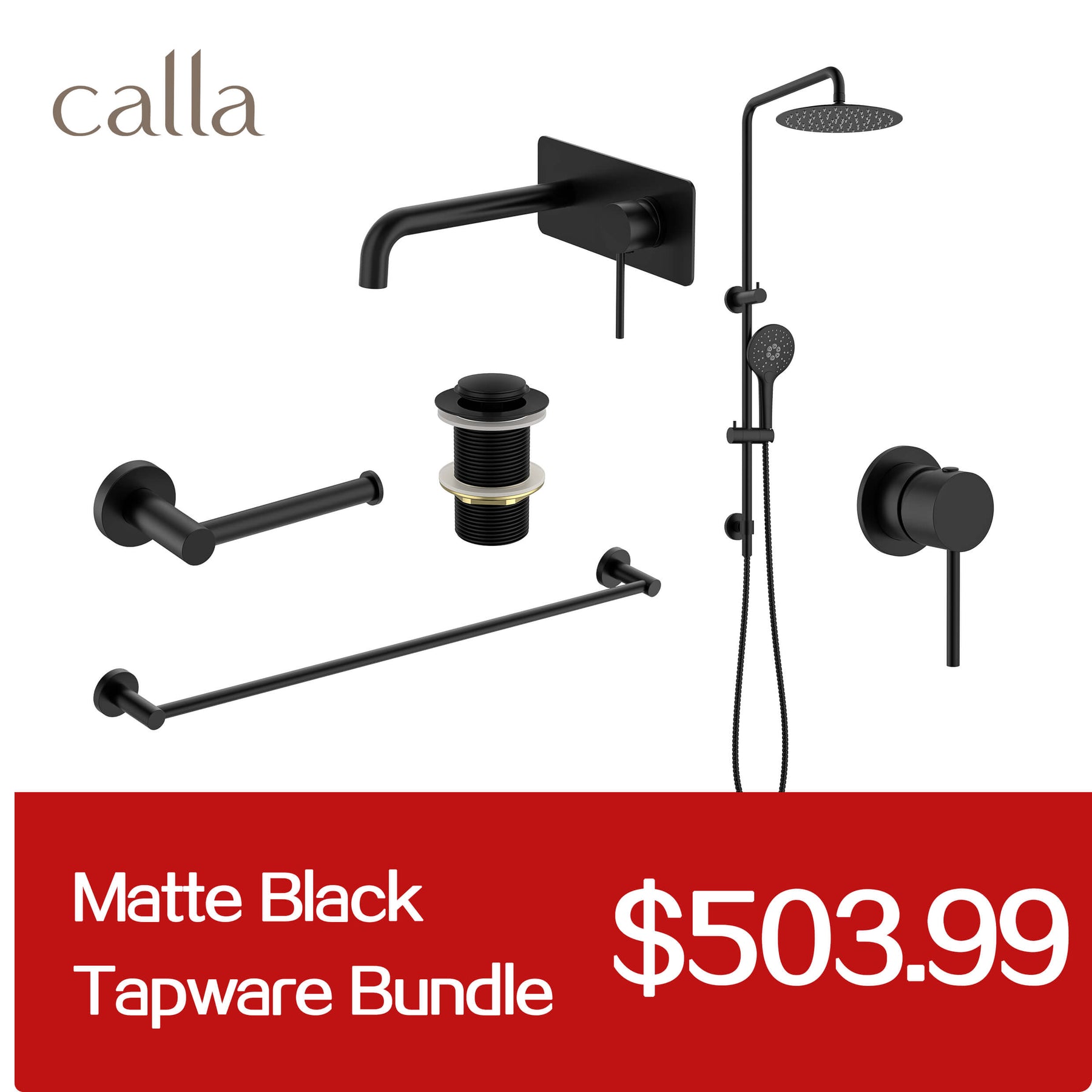 Calla Matt Black Round Basin Wall Mixer with Plate Bundle