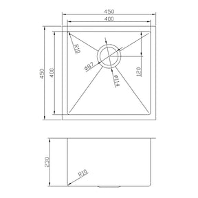 450*450*230mm Small Single Bowl Stainless Steel Sink
