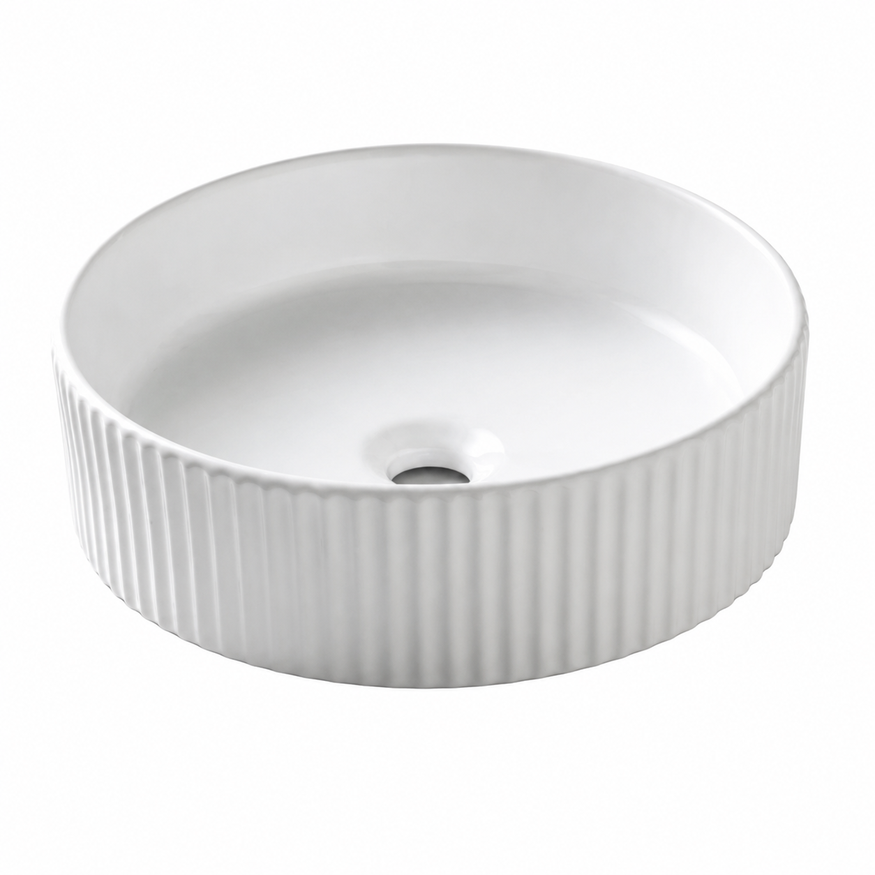 360×360×120mm Fluted Round Above Counter Bathroom Basin – Matte White Ceramic