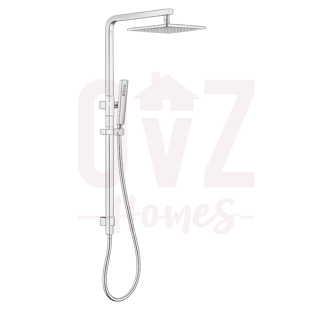 Square Wide Rail Twin Shower Station Top Water Inlet with 3 Functions Handheld In Various Colour Lead-free copper