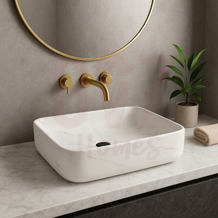 460x330x135mm Rectangle  Gloss White  Above Counter Ceramic Basin Ultra Slim