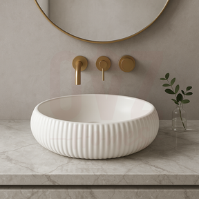 400x400x140mm Round Groove Above Counter Ceramic Basin Gloss / Matt White