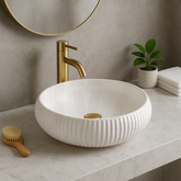 400x400x140mm Round Groove Above Counter Ceramic Basin Gloss / Matt White