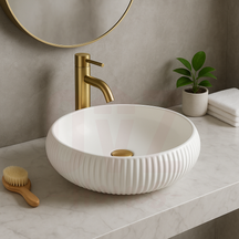 400x400x140mm Round Groove Above Counter Ceramic Basin Gloss / Matt White