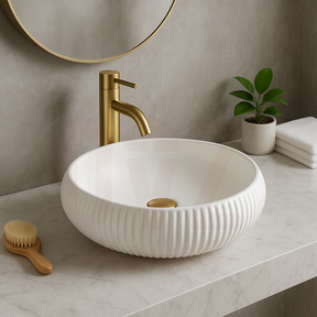 400x400x140mm Round Groove Above Counter Ceramic Basin Gloss / Matt White