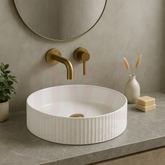 360x360x115mm Round Groove Above Counter Ceramic Basin Gloss / Matt White