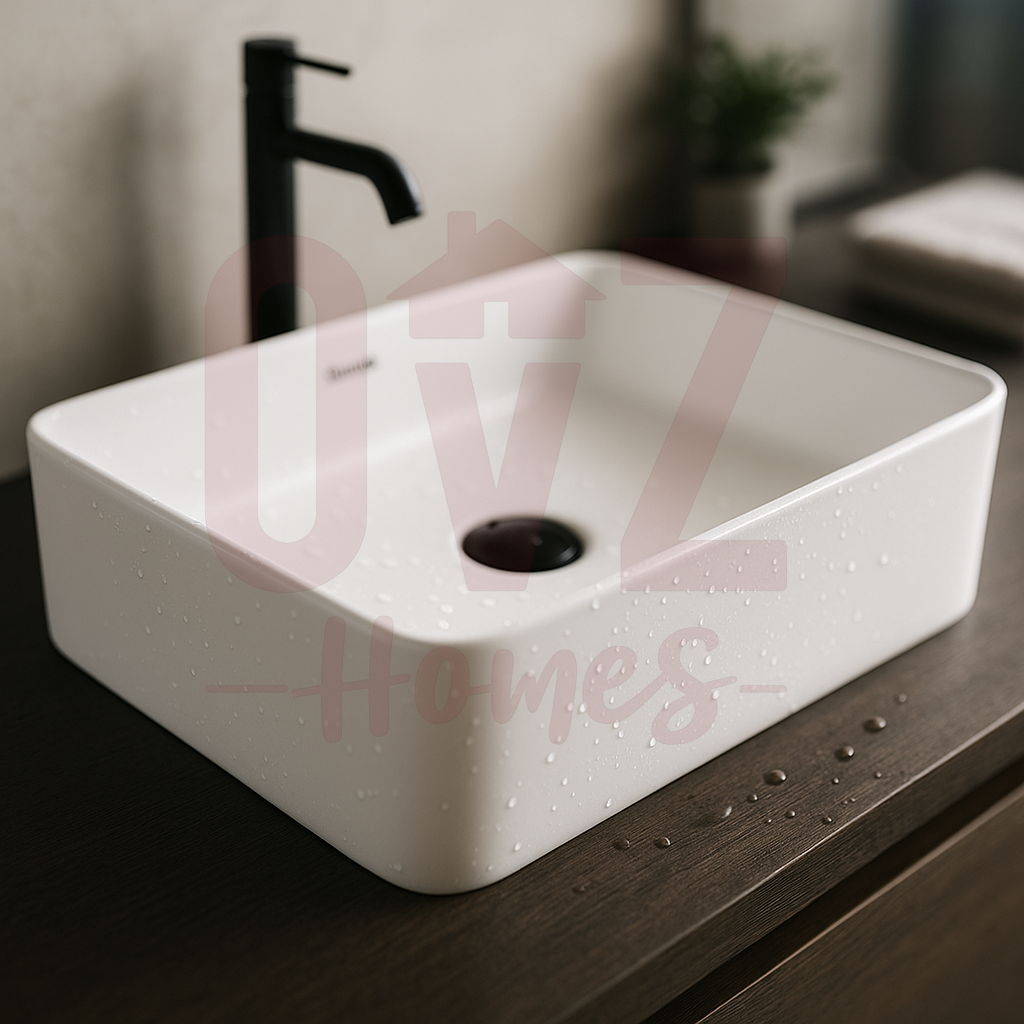 550*350*140mm Rectangle Above Counter  Gloss White Ceramic Basin