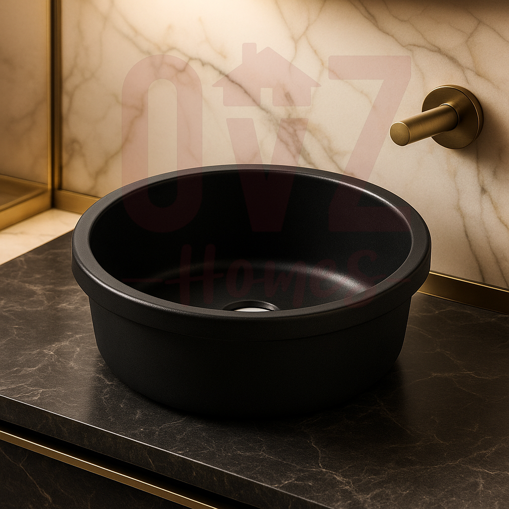 φ450*235mm Black Granite Quartz Stone Kitchen/Laundry Sink Round Single Bowl Top/Under Mount