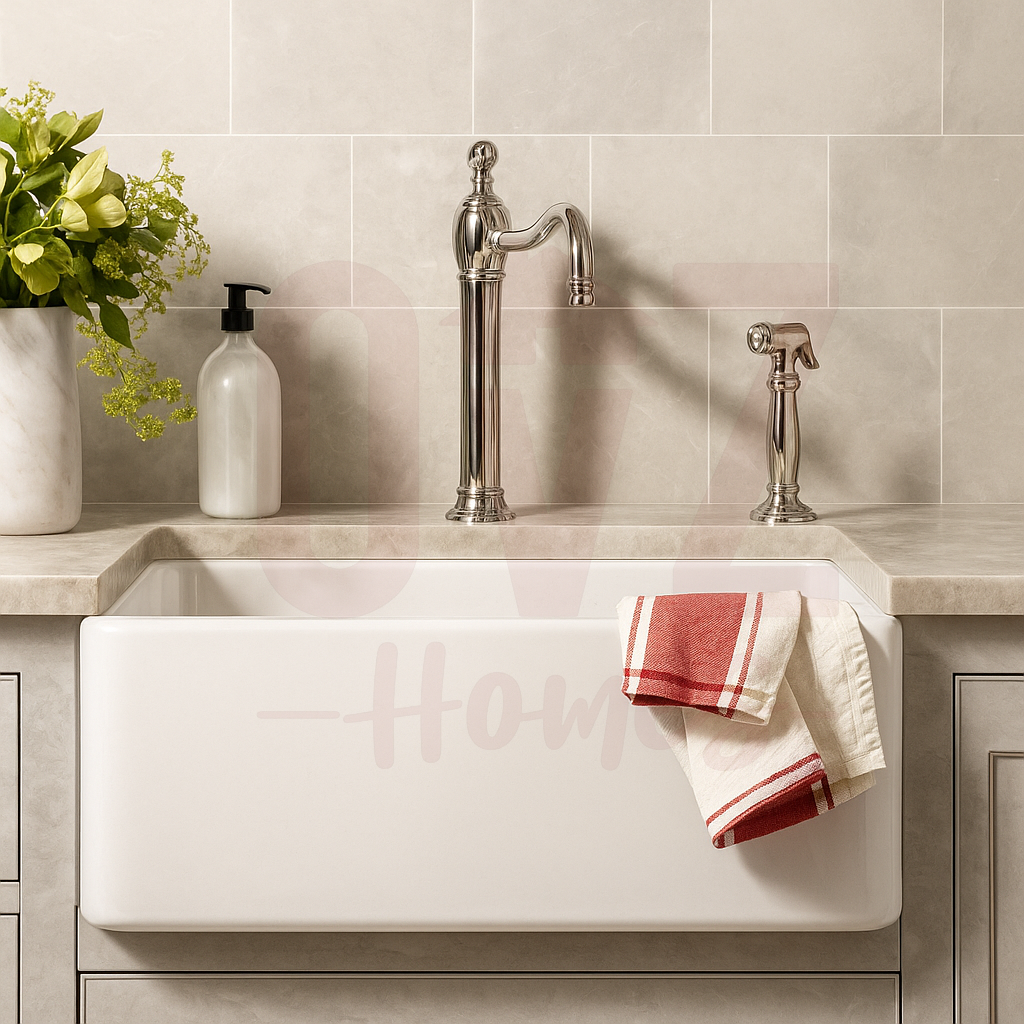 610x457x254mm Gloss White  Fireclay Farmhouse Sink Single Bowl Kitchen Laundry Sink