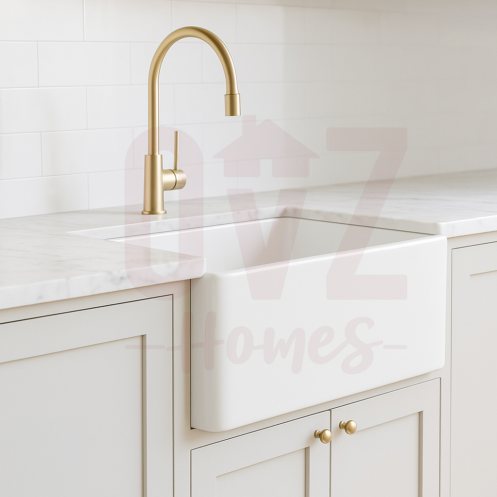 914x508x254mm Gloss White  Fireclay Farmhouse Sink Single Bowl Kitchen Laundry Sink