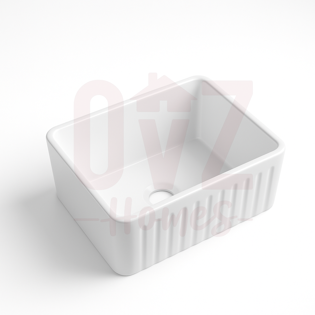 610x457x254mm  Fireclay Gloss White Fluted Single Bowl Kitchen Butler Sink
