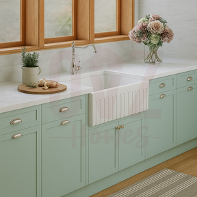 610x457x254mm  Fireclay Gloss White Fluted Single Bowl Kitchen Butler Sink